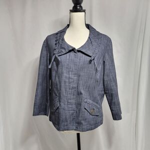 JM collection denim collared button, pockets blazer jacket size 12P UNIQUE